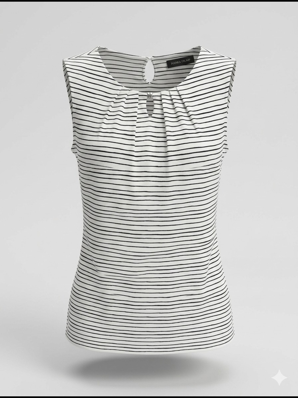 Ivanka Trump White and Black Striped Sleeveless Keyhole Cami